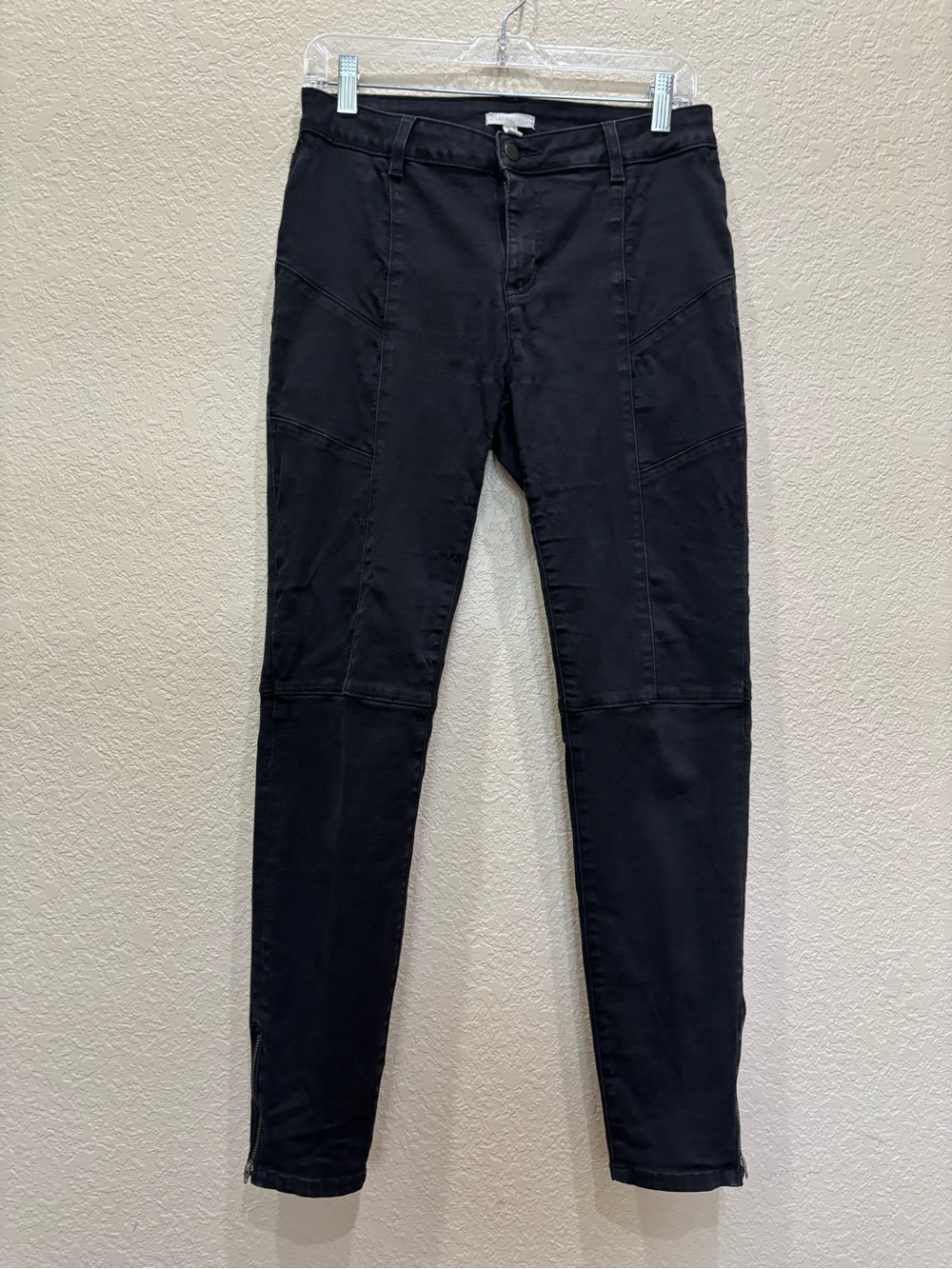 Eileen Fisher Black Stretch Moto Skinny Jeans Ankle Zip Biker Panel Sz 8